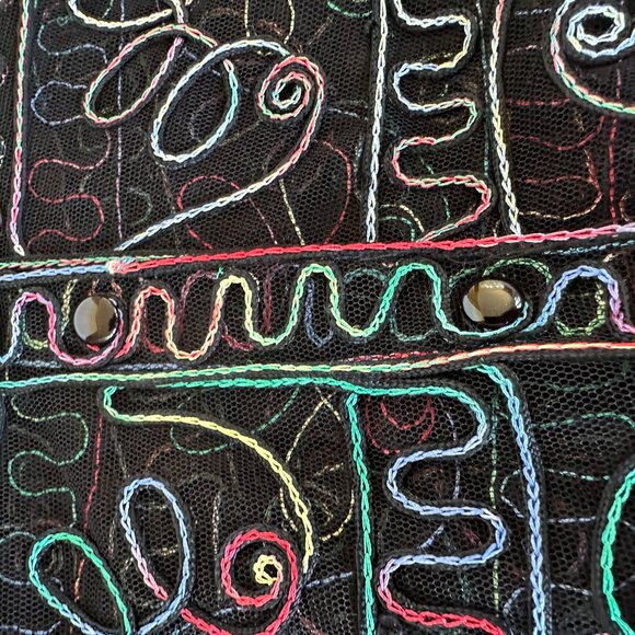 Celsa Sheer Mesh Duster Lightweight Embroidered Floral‎ Black Multicolor W L - Picture 6 of 10